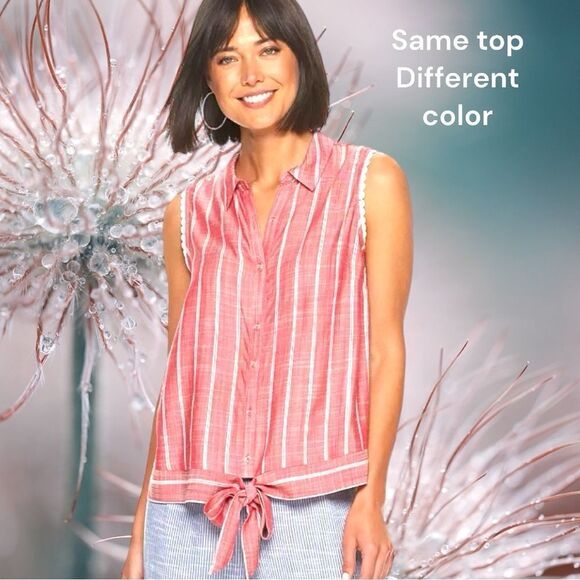 Elle brand adorable sleeveless tie hem button up top! New - Picture 1 of 14